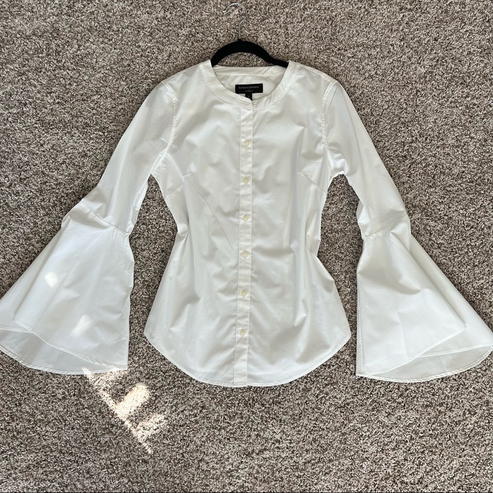 Banana Republic Bell Sleeve Button Up White Shirt